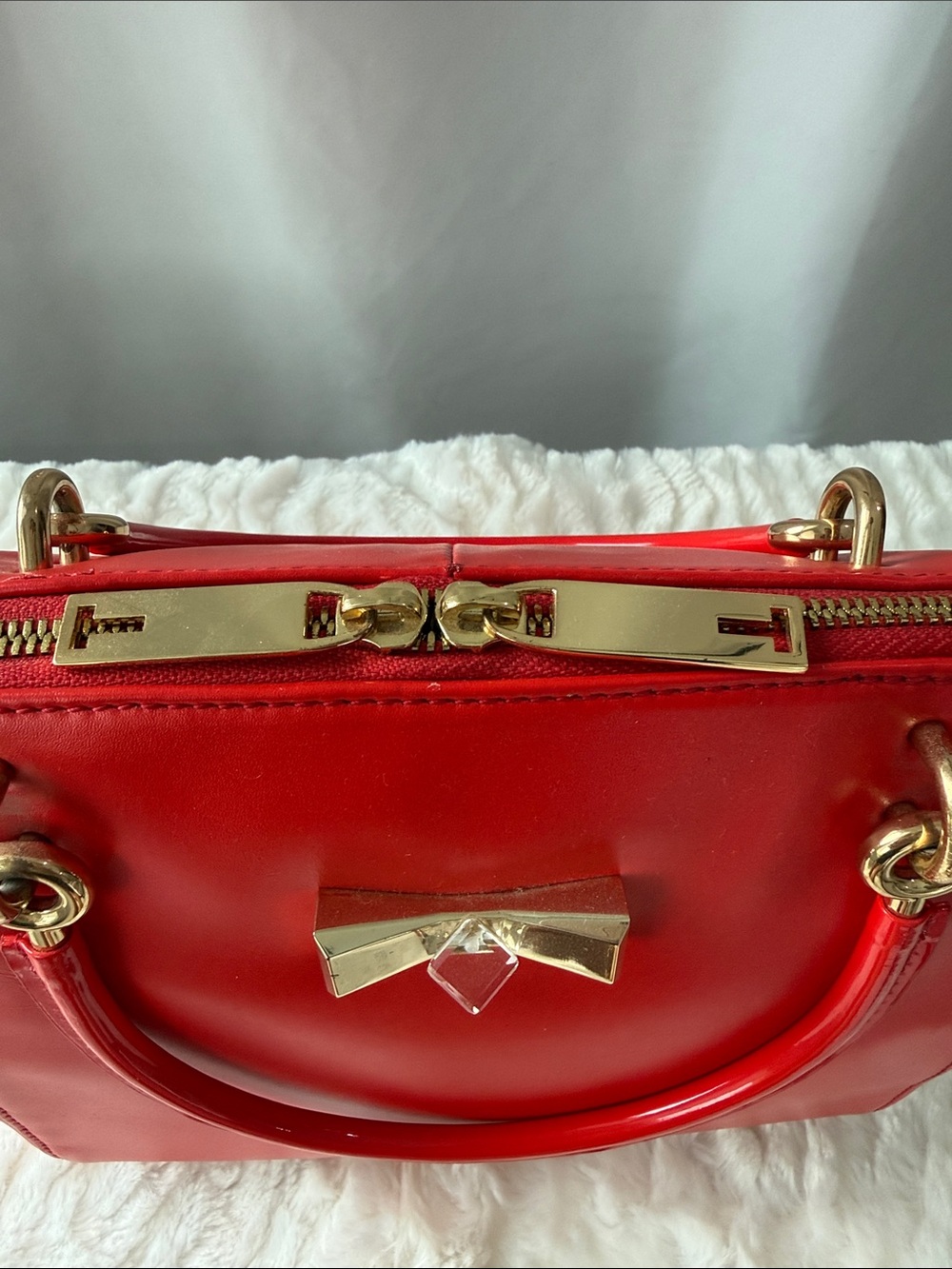 Ted Baker Petra Crystal Metal Bow Small Tote in Bright Red - Picture 9 of 17